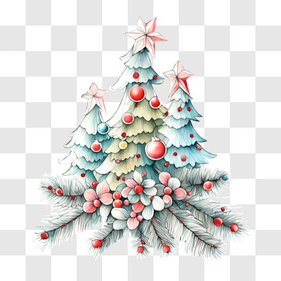 Christmas Tree with Colorful Ornaments and Star PNG