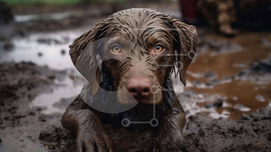 Sleeping Dog in Mud stock photo Creative Fabrica
