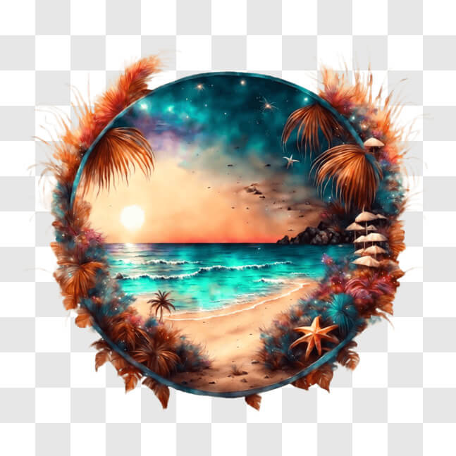 Download Tropical Beach Sunset with Palm Trees and Vibrant Sky PNG ...