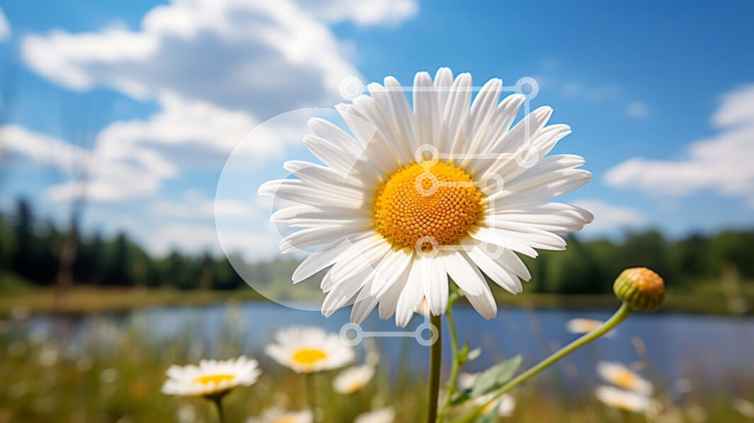 Download White Daisy with Blue Sky and Green Grass Stockphotos Online ...