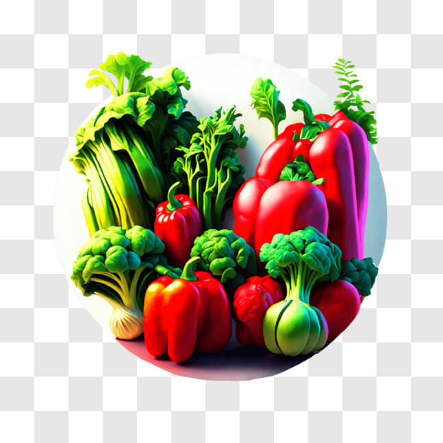 Grupo de verduras frescas con fondo transparente.