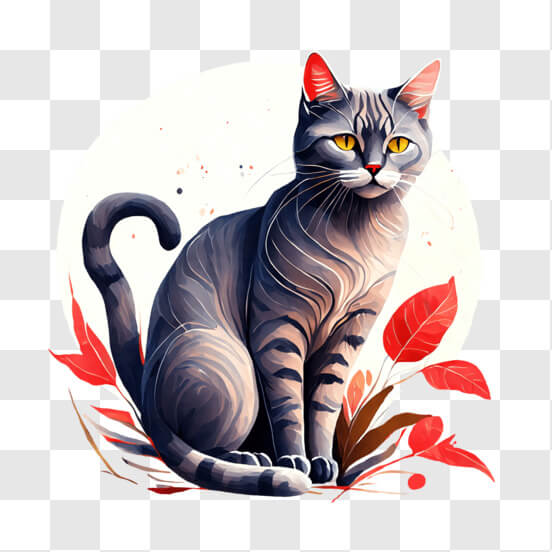 Scarica Gatto Grigio in un Campo con Foglie Rosse PNG Online - Creative  Fabrica