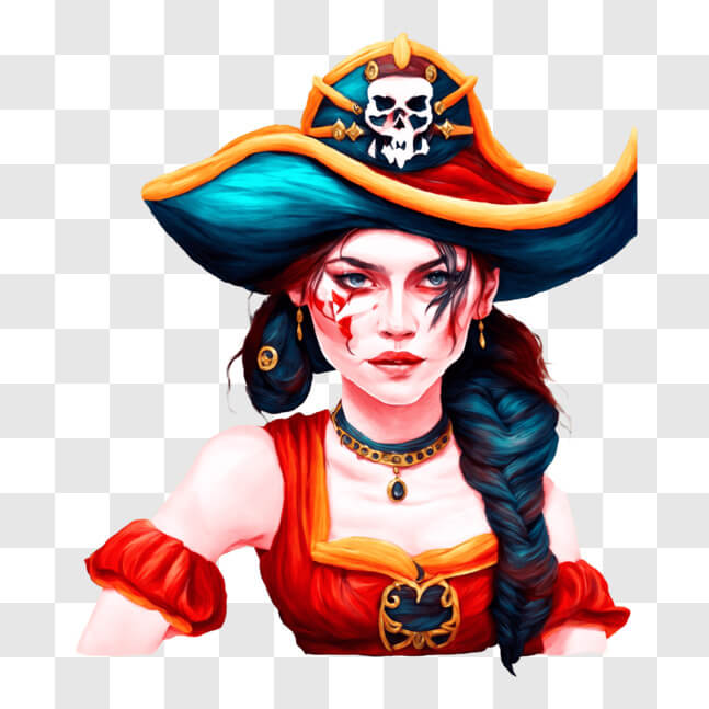 Download Woman in Pirate Costume with Pirate Flag and Pistol PNG Online ...