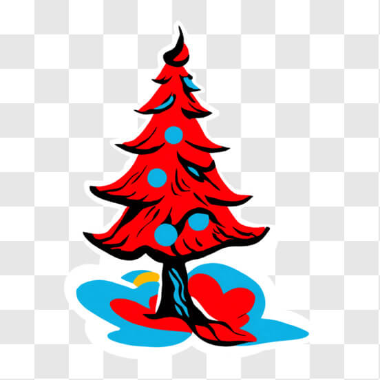 Download Stylized Christmas Tree with Red Trunk and Ornaments PNG Online -  Creative Fabrica