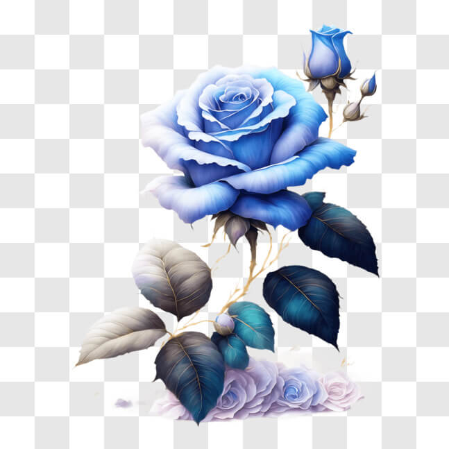 Download Beautiful Blue Rose with Leaves and Stem PNG Online - Creative ...
