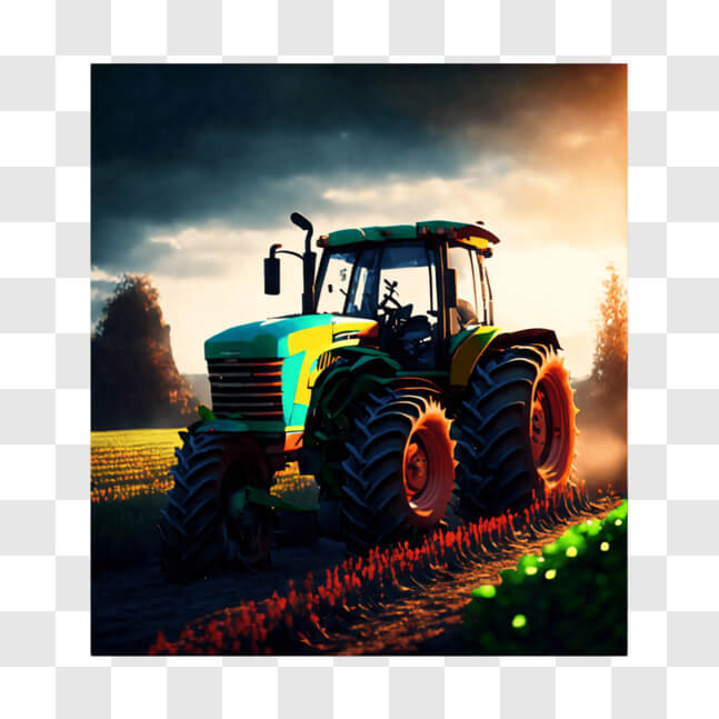 Download Green Tractor on a Dirt Road in a Field of Grass and Flowers ...