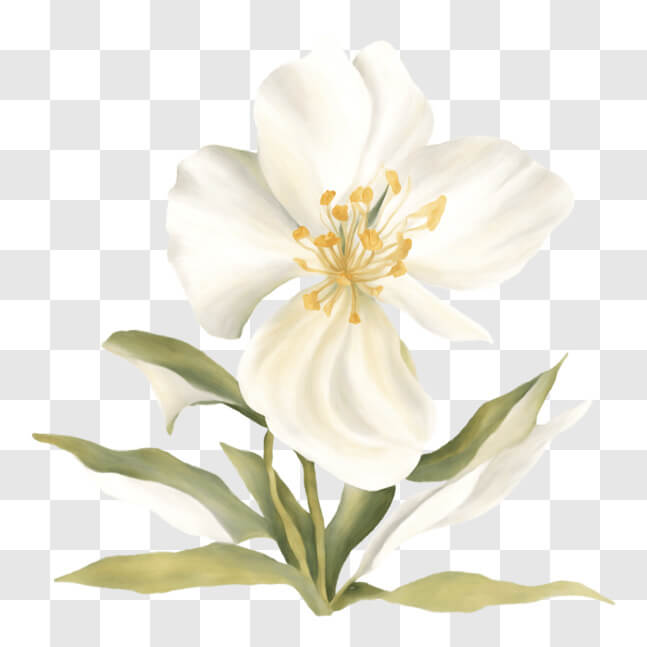 Download White Flower with Green Leaves PNGs Online - Creative Fabrica