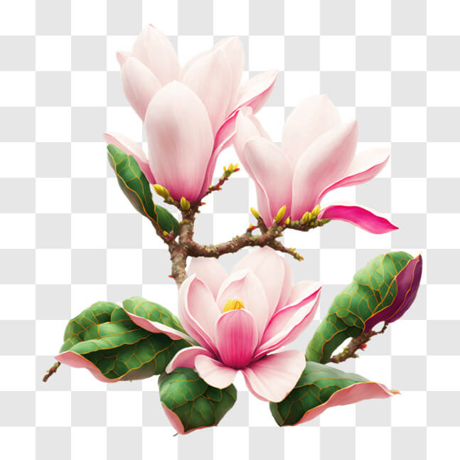 Download Pink Magnolia Flower with Green Leaves PNGs Online - Creative ...