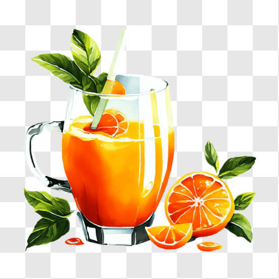 Scarica Bicchiere di succo d'arancia con cannuccia e fette di arancia  fresca PNG Online - Creative Fabrica