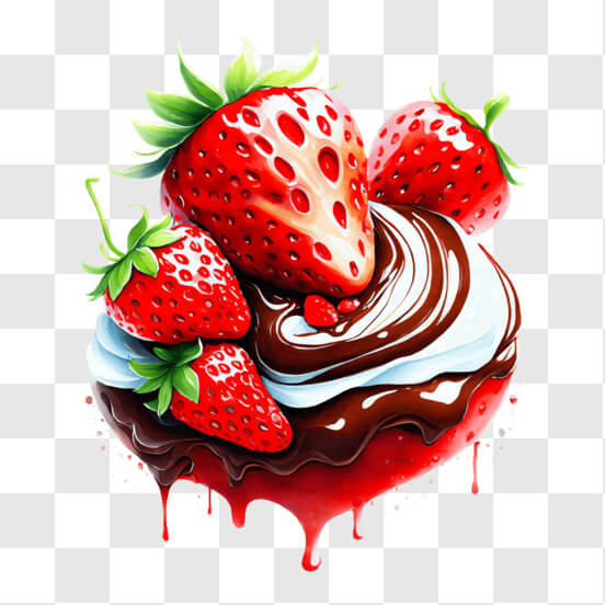 Download Chocolate Covered Strawberry with Green Leaves - Yummy! PNG Online  - Creative Fabrica