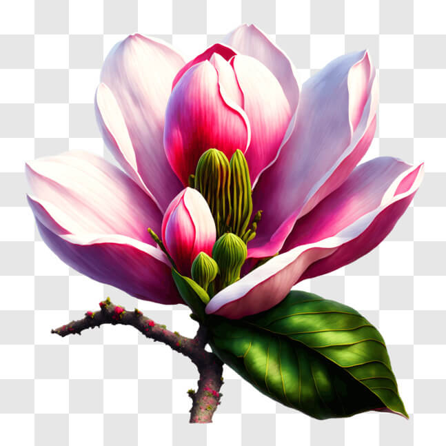 Download Pink Magnolia Flower with Green Leaves PNGs Online - Creative ...