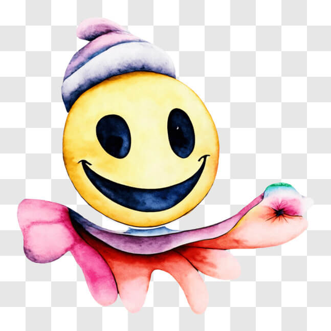 Download Smiling Smiley Face in Watercolor with Orange Beanie and ...