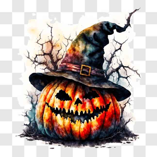 Download Watercolor Pumpkin with Hat Decoration for Halloween and ...