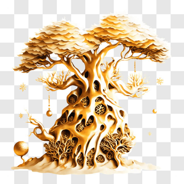 Download Golden Tree with Ornaments - Art Photography PNG Online
