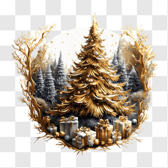 Black and Gold Ribbon Christmas Trees Clipart