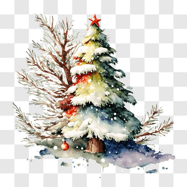 Download Watercolor Christmas Tree Decoration with Snow PNG Online ...