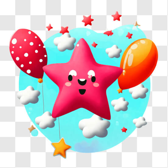 Scarica Palloncini colorati e palloncino rosa a forma di stella nel cielo  PNG Online - Creative Fabrica