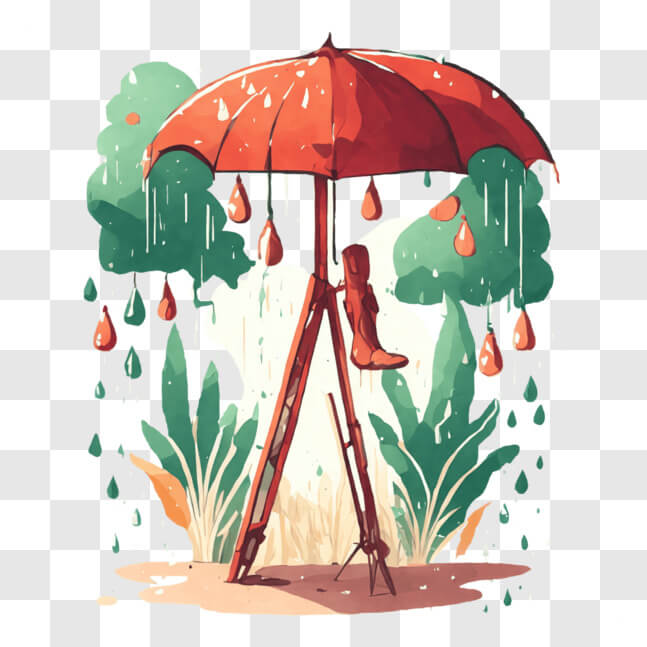 Download Rainy Day with Umbrella and Plants PNG Online - Creative Fabrica