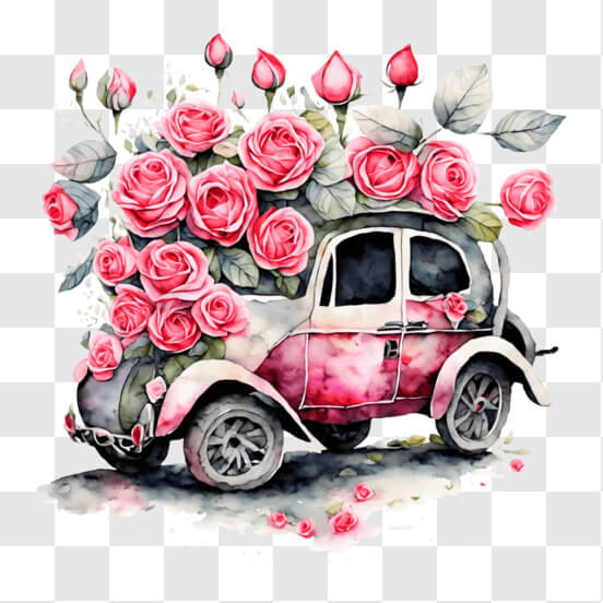 Descarga Pintura de acuarela de coche blanco con rosas PNG En Línea -  Creative Fabrica