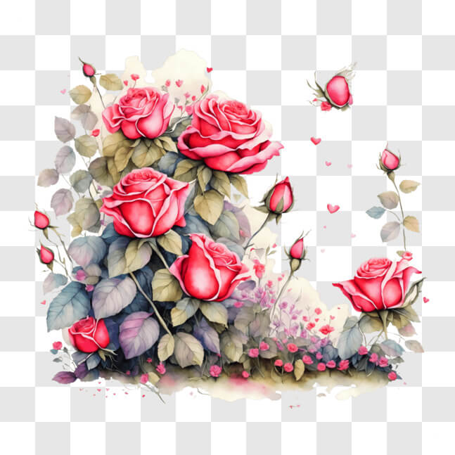 Download Watercolor Floral Painting with Red Roses and Butterflies PNGs ...
