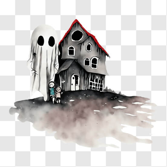 Halloween Ghost Drawing, Haunted House, Halloween, Logo, Haunted Mansion,  Black And White , Silhouette, Symbol, Haunted House, Halloween , Logo png |  PNGWing