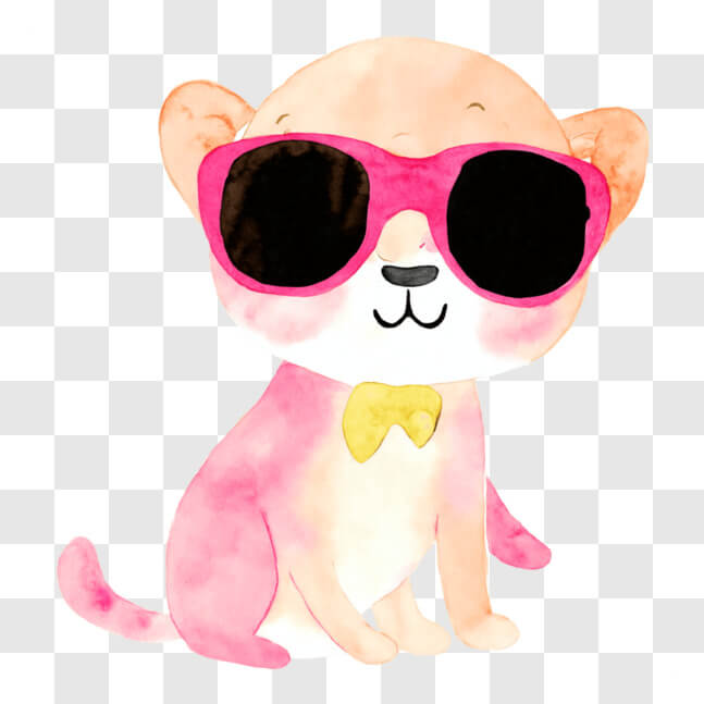 Download Happy and Stylish Pink Cat with Sunglasses and Bowtie PNGs ...