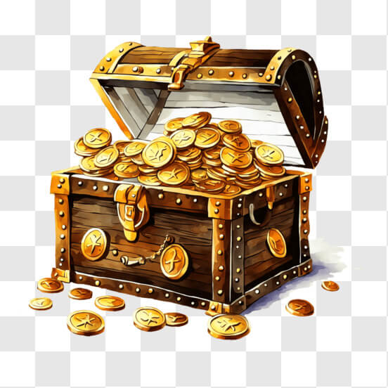 Download Treasure Chest Filled with Gold Coins and Valuables PNG