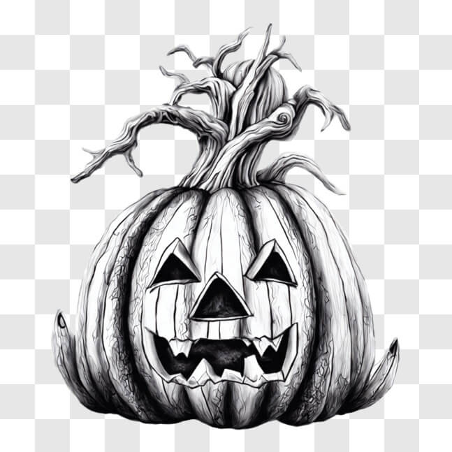 Download Elaborately Decorated Pumpkin Drawing for Halloween PNG Online ...