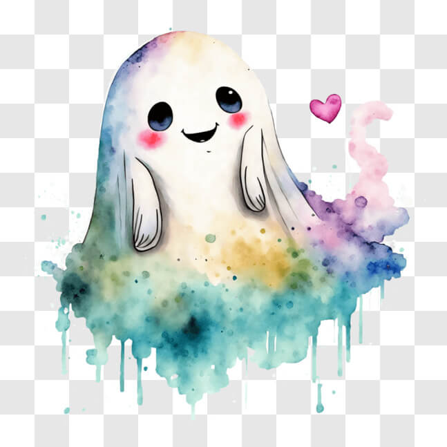 Download Colorful Ghost Painting with Hearts PNG Online - Creative Fabrica