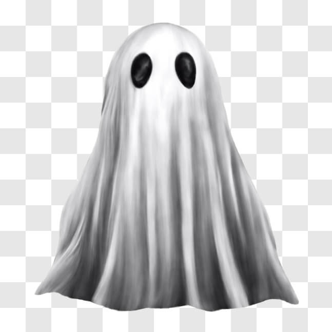 Download Spirit of Halloween - White Ghost with Black Eyes PNG