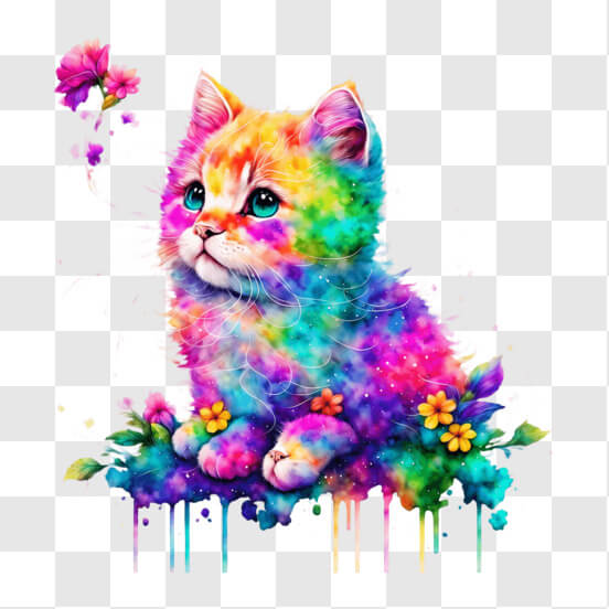 Scarica Gatto Colorato su Fiori con Testo 'Ti Amo' PNG Online - Creative  Fabrica