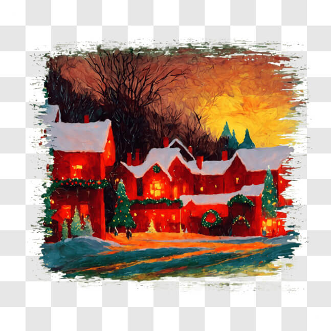 Download Idyllic Winter Scene Painting for the Holiday Season PNG ...