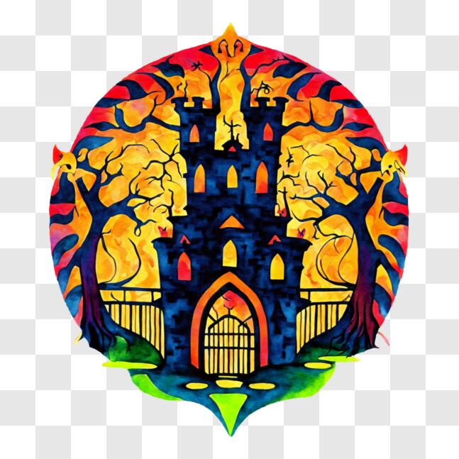 Download Colorful Painting of Medieval Castle PNG Online - Creative Fabrica