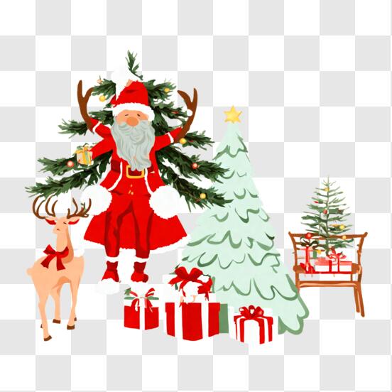 Baixe Papai Noel de desenho animado decorando uma árvore de Natal PNG -  Creative Fabrica