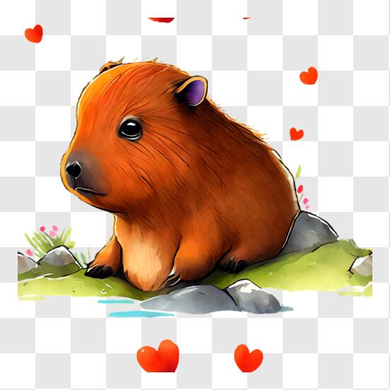 Scarica Adorabile Capybara che riposa con cuori intorno PNG Online - Creative  Fabrica