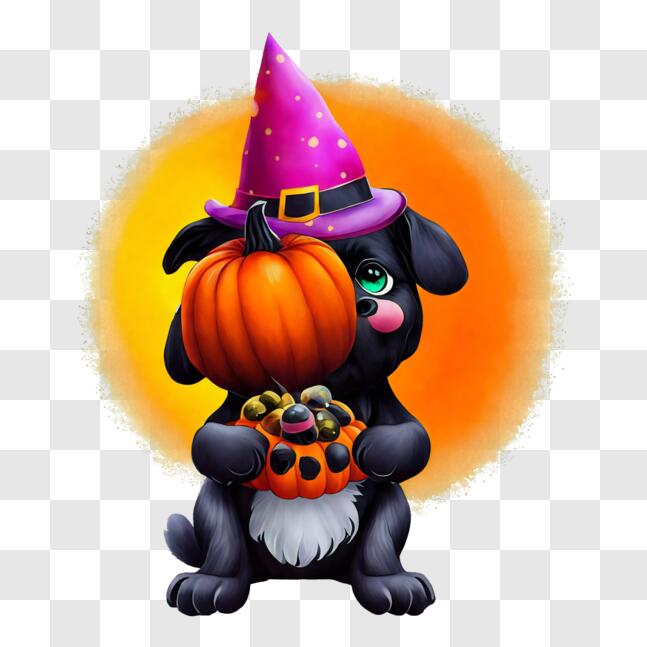 Download Black Dog in Halloween Costume with Pumpkin Patch PNGs Online ...