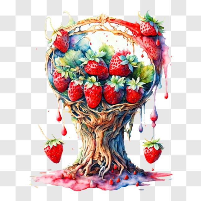 Scarica Pittura vibrante di fragole su un tronco d'albero PNG Online -  Creative Fabrica