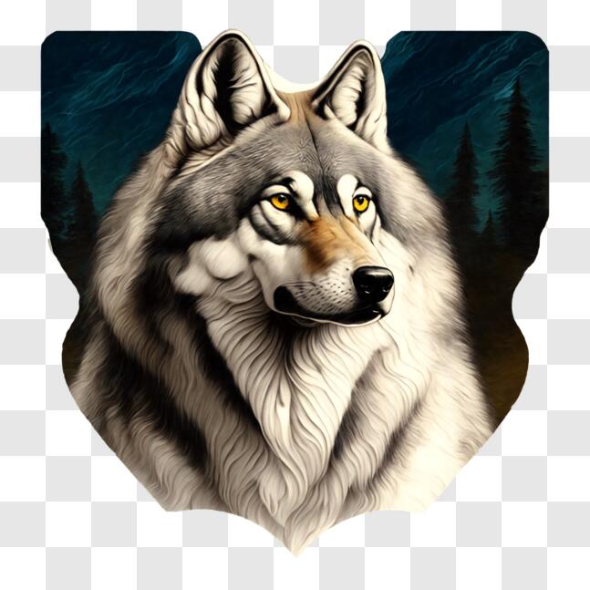 Download Gray Wolf with Yellow Eyes in Forest PNG Online - Creative Fabrica