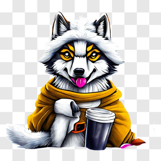 Ilustração de pixel art animal cão husky