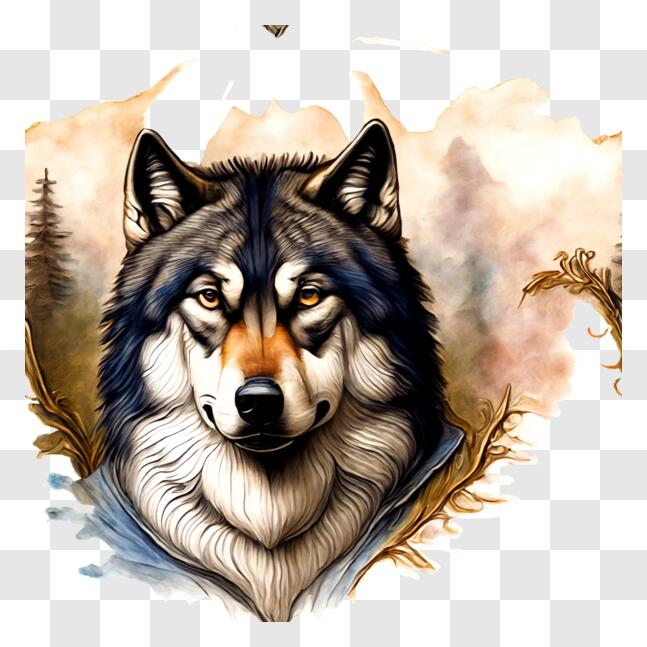 Download Beautiful Wolf Painting on Wood PNG Online - Creative Fabrica