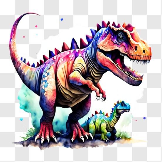 T-Rex Colorido e Trilobita Dinossauros em Pé Juntos