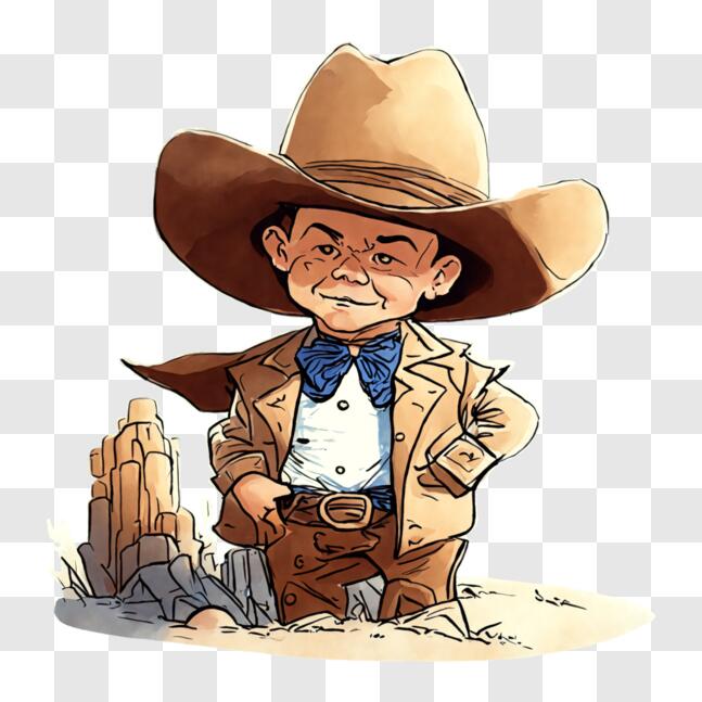 Baixe Personagem de desenho animado do Cowboy em pé ao lado de Cactos PNG -  Creative Fabrica