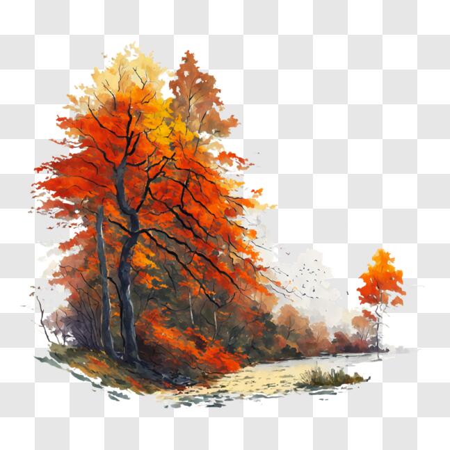 Download Colorful Autumn Forest Painting PNG Online - Creative Fabrica
