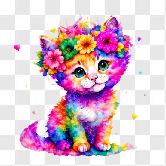 Scarica Gatto colorato con pois e fiori PNG Online - Creative Fabrica
