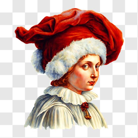 Scarica Ragazzo giovane con cappello di Babbo Natale ornato e vestito  bianco PNG Online - Creative Fabrica