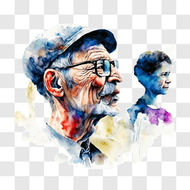 Download Watercolor Painting of Elderly Couple PNG Online - Creative ...