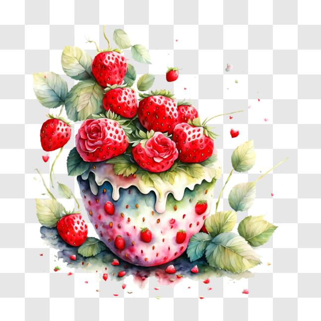 Download Watercolor Strawberry Cupcakes PNG Online - Creative Fabrica