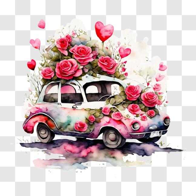 Download Pink Vintage Car with Floral Decorations PNG Online - Creative ...