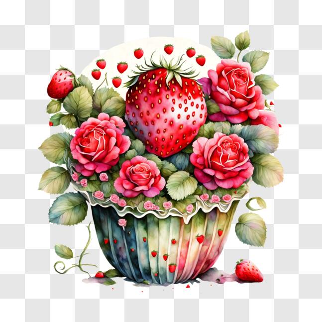 Download Delicious Rose and Strawberry Cupcake with Fruit Decorations ...