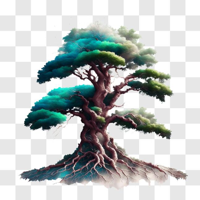 Download Bonsai Tree with Green Leaves and Blue Roots PNGs Online ...